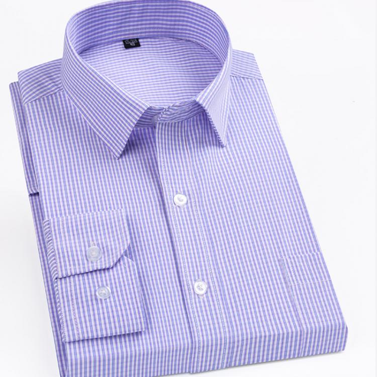 all in one place בגדי גברים Anti-Wrinkle Men Work Shirts Regular Fit Long Sleeve Casual Dress Checkered Shirt Mens Purple Striped Clothing With Front Pocket