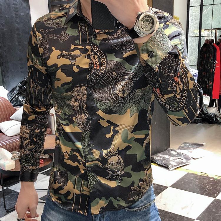 all in one place בגדי גברים Camouflage Shirt Men Camisa Masculina Fancy Ropa Hombre Casual Shirt Men Dress Streetwear 2021 Spring Long Sleeve Slim Shirt Men