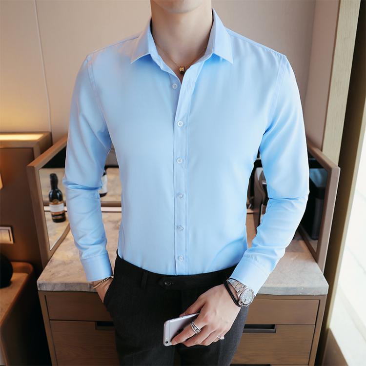 all in one place בגדי גברים New Fashion Mens Dress Shirts Long Sleeve Shirt Solid Slim Fit Male Social Casual Business White Black Button Down Shirt