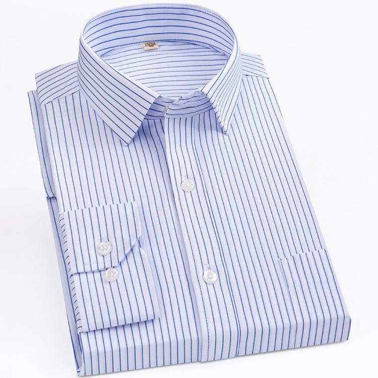 all in one place בגדי גברים Men's Classic Long Sleeve Striped Basic Dress Shirts Single Patch Pocket Formal Business Standard-fit Office Smart Casual Shi