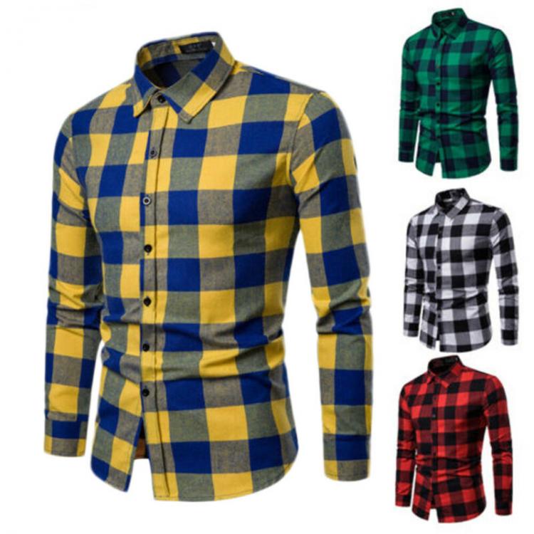 all in one place בגדי גברים Men's Plaid Long Sleeve Shirts Business Dress Shirt Tops Slim Fit Formal Shirts