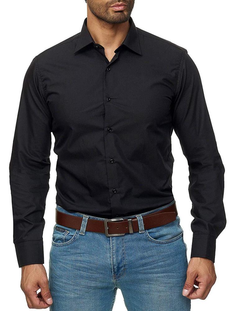 all in one place בגדי גברים 2021 Camisa de algodón de manga larga para hombre, ropa Social informal, ajustada, de negocios, color blanco y negro