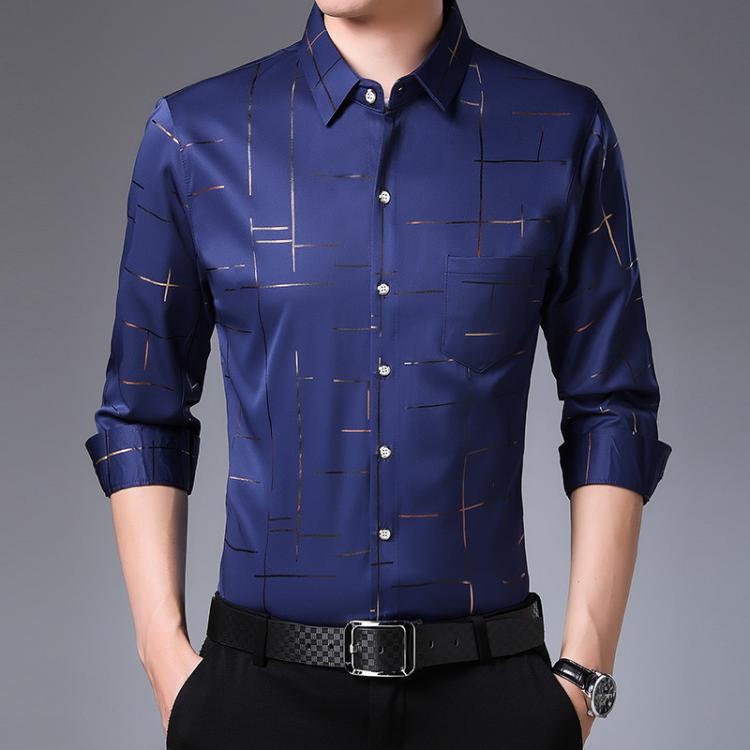 all in one place בגדי גברים Korean Version of The Young and Middle-aged Spring and Autumn Printed Long-sleeved Shirt Men's Thin Non-iron Business Slim Sh