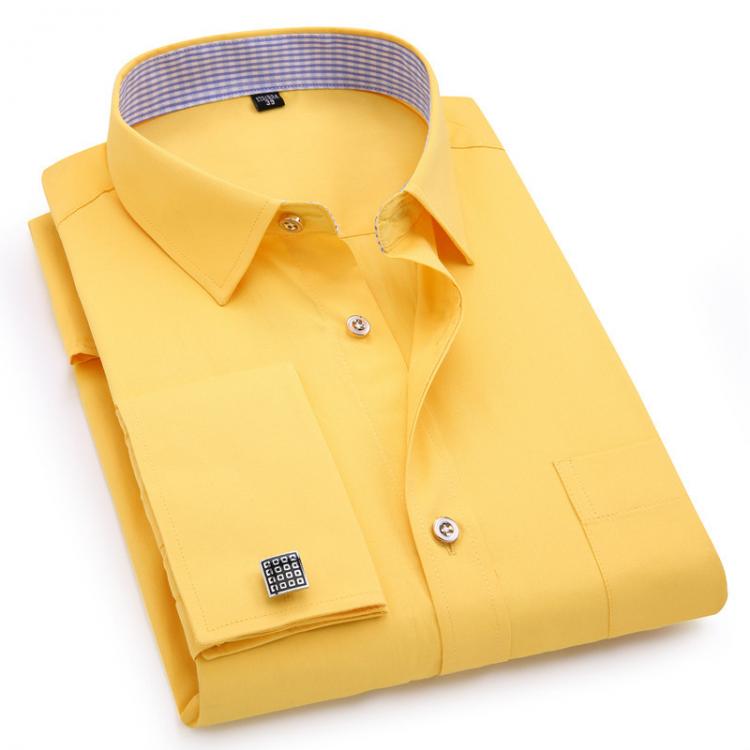 all in one place בגדי גברים Mens French Cufflinks Long sleeves Shirts Black White Blue Yellow Lapel Male Business Dress shirt Fit Wedding Party Men Clothin