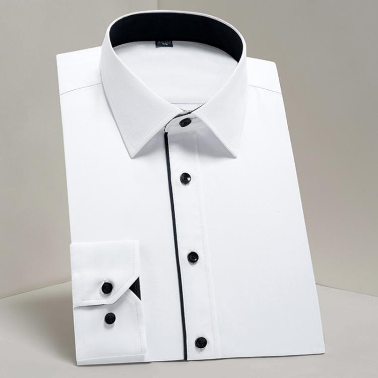all in one place בגדי גברים Men's Classic Basic Design Long Sleeve Formal Shirts White Business Standard-fit Twill Easy-care Male Social Office Dress Shi