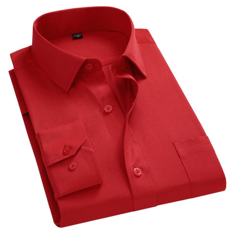 all in one place בגדי גברים 2021 New Men Business Casual Long Sleeved Shirt For Male Solid Color Dress Shirts Slim Fit Chemise Homme Camisa Social Red 8XL