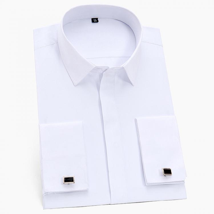 all in one place בגדי גברים France Cufflinks Men Tuxedo Shirts Long sleeve Covered Button Plain Solid Mens Dress Shirt White Light Blue Pink Business Social