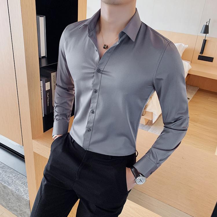 all in one place בגדי גברים 2021 British Style New Solid Shirt Men Long Sleeve Fashion Autumn Business Formal Wear Men Shirts Slim Fit Casual Blouse Men 5XL