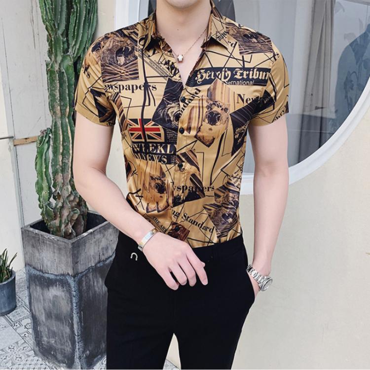 all in one place בגדי גברים Luxury Gold Black Shirt 2018 Summer Short Sleeve Fashion Designer  Party Club Prom Party Shirt Stylish Gold Slim Shirts For Men