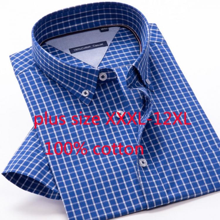 all in one place בגדי גברים New Arrival 100% Cotton Oversize Short Sleeve Plaid Men Loose Summer Dress Shirts Smart Casual Shirt Plus Size 3XL-9XL 10XL 12XL