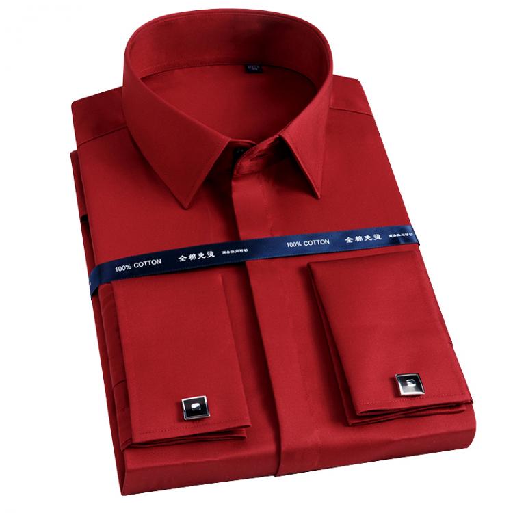 all in one place בגדי גברים Luxury Mercerized Cotton French Cuff Button Shirts Long Sleeve Red White Men Tuxedo Wedding Business Dress Shirt with Cufflinks
