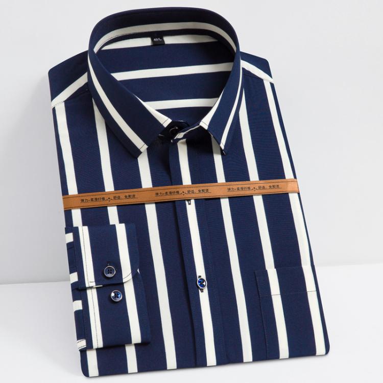 all in one place בגדי גברים Men's Fashion Long Sleeve Silky Fabric Striped Shirts Single Patch Pocket Work Casual Standard-fit Easy Care Classic Dress Sh