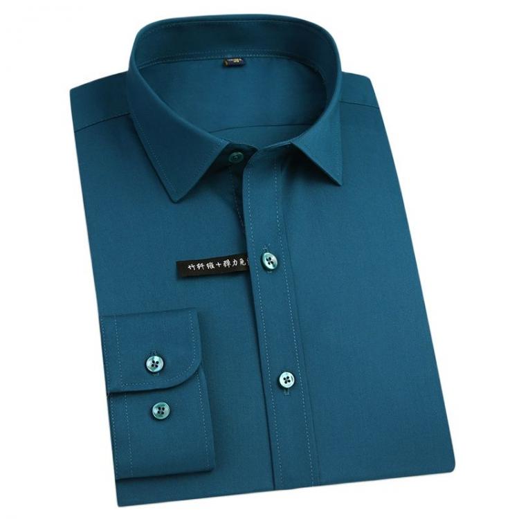 all in one place בגדי גברים Plus size 5xl solid Elastic stretch bamboo fiber soft comfortable long sleeve easy care formal mens dress shirts male tops