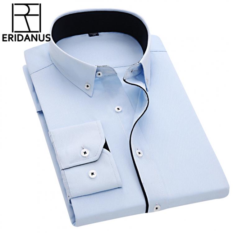 all in one place בגדי גברים Men Dress Shirts 2016 New Arrival Male Fashion Designer Long Sleeve Slim Fit High Quality Solid Formal Business Shirt 4XL M005