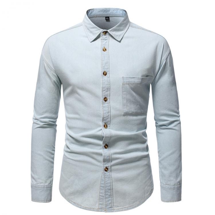 all in one place בגדי גברים Spring and Autumn Men's Simple Basic Washed Shirt Cotton Casual Denim Long-sleeved Shirt Business Casual Social Dress Shirts