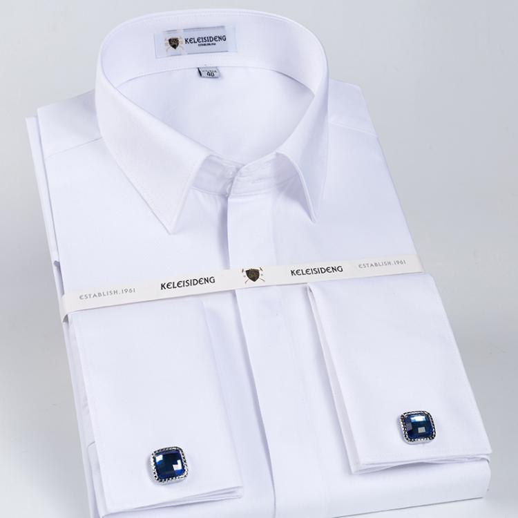all in one place בגדי גברים Men's Covered Buttons French Cuff Dress Shirt Pocket-less Design Classic Full Sleeve Standard-fit Banquet Wedding White Shirt