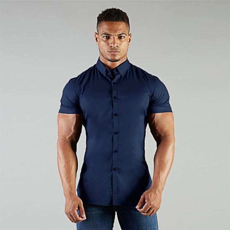 all in one place בגדי גברים Men's Shirt Summer Business Shirt Short Sleeve Turn-down Collar Tuxedo Shirt Fashion Super Slim Fit Male Social Dress Shirt