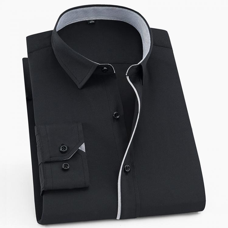 all in one place בגדי גברים Men's Black Classic Office Solid/Striped Dress Shirts Formal Business Standard-fit Comfortable Long-sleeve Smart Casual Shirt