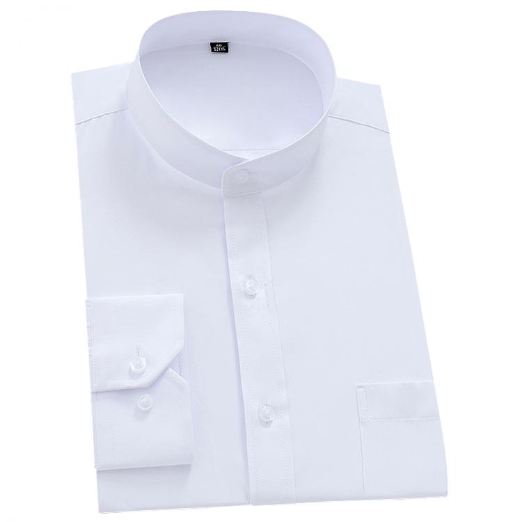 all in one place בגדי גברים Mandarin Bussiness Formal Shirts for Men Chinease Stand Collar Solid Plain White Dress Shirt Regular Fit Long Sleeve Male Tops