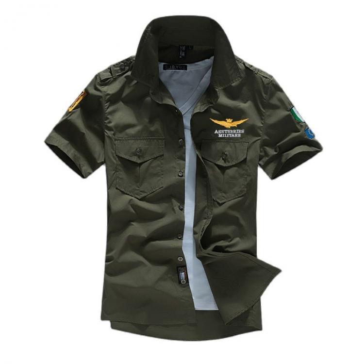 all in one place בגדי גברים Air Force One Military Men Short Shirts Summer  Camisas Embroidered Cotton Casual Shirt Plus Size Shirts Men