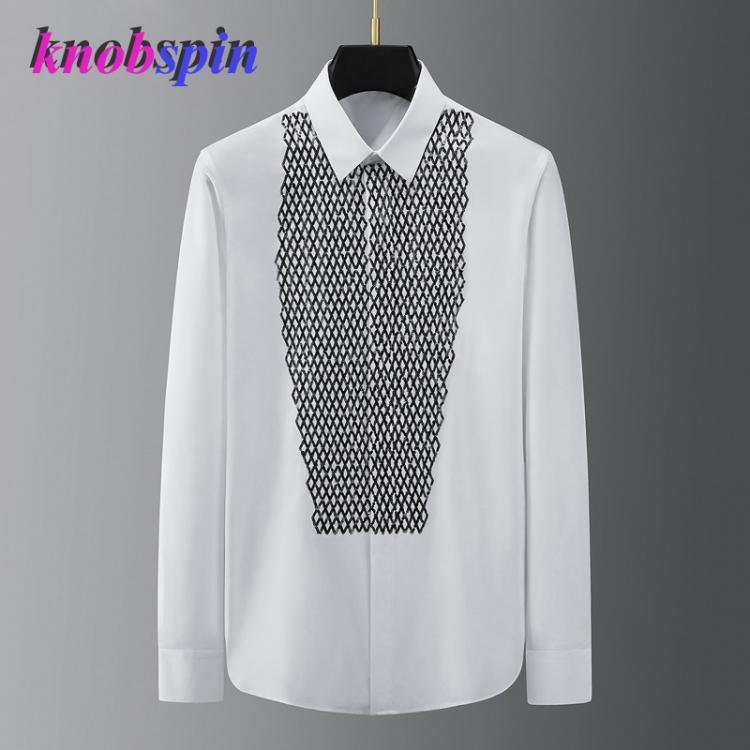 all in one place בגדי גברים Front Sequin Embroidery Pure Cotton Men Shirt Long Sleeve Slim Chemise homme High quality Cotton Business Male Dress Shirts