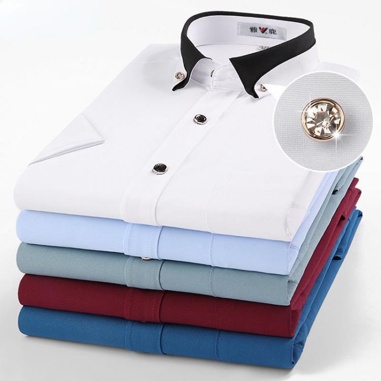 all in one place בגדי גברים Men's Patchwork Collar Long Sleeve Dress Shirt Summer Silky Stretchy Casual Standard-fit Diamond Button-down Shirt Wrinkle Fr