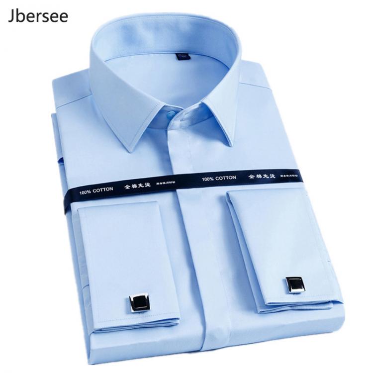 all in one place בגדי גברים High Quality Men French Cufflinks Shirt Slim Fit Cotton Shirt Men Long Sleeve Business Suits Wedding Party Free Lroning Shirts