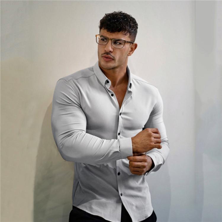 all in one place בגדי גברים Men's Long Sleeve Super Slim Fit Plain Casual Shirt Spring Autumn Winter High Quality Turn Down Collar Business Dress Shirt M