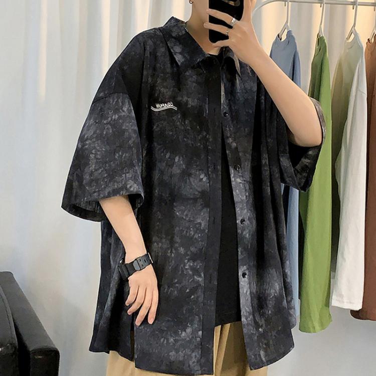 all in one place בגדי גברים Summer 2021 new shirt men's short sleeve Korean casual loose jacket trend tie dyed shirt handsome thin shirts рубашка 