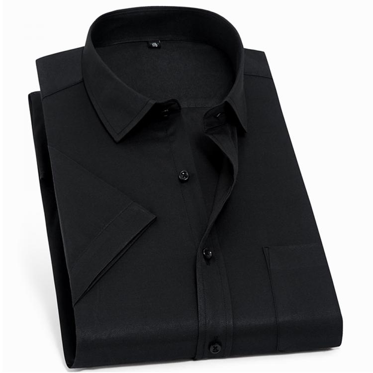 all in one place בגדי גברים Summer Casual Men's Short Sleeve Solid Basic Dress Shirt Black Formal Business Standard-fit Work Classic Office Striped Shirt