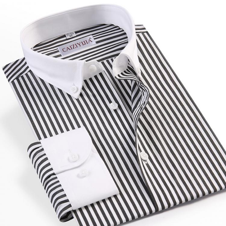 all in one place בגדי גברים Men's Patchwork Collar Long Sleeve Striped Dress Shirt Pocket-less Design 100% Cotton Casual Standard-fit Button-down Shirt