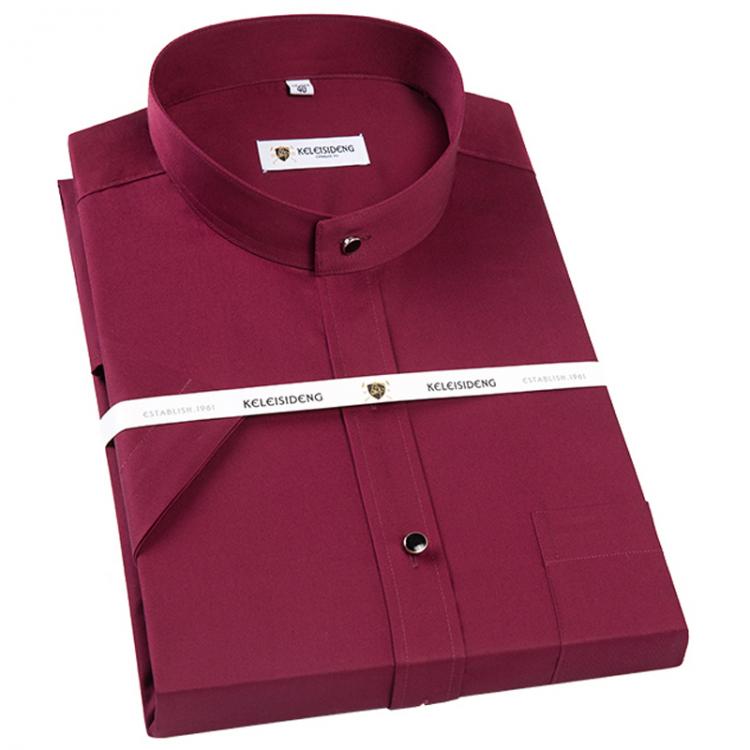 all in one place בגדי גברים Men's Mao-collar (Mandarin Collar) Short Sleeve Thin Dress Shirts Single Patch Pocket Standard-fit Formal Business Cotton Shi