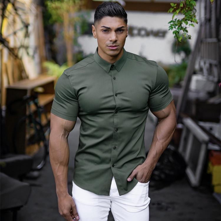 all in one place בגדי גברים Men's Clothing Summer Gym Fitness Button Short Sleeve Shirts Men Fashion Casual Streetwear Dress Shirt Male Hipster Social Sh