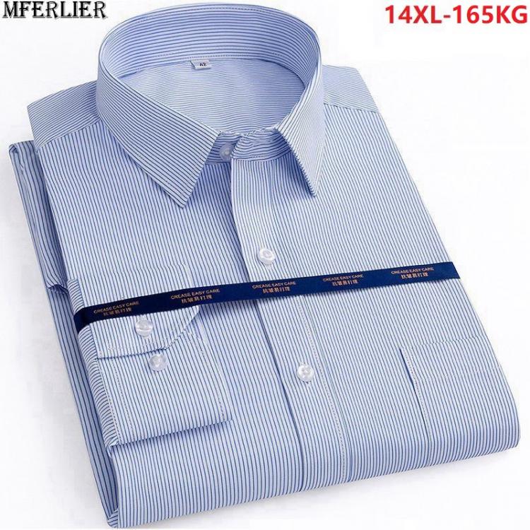 all in one place בגדי גברים MFERLIER Men autumn Dress Shirt high quality Big Size Striped Blue Pink oversize 8XL 10XL 9XL 12XL 14XL Man Shirt cotton pockets