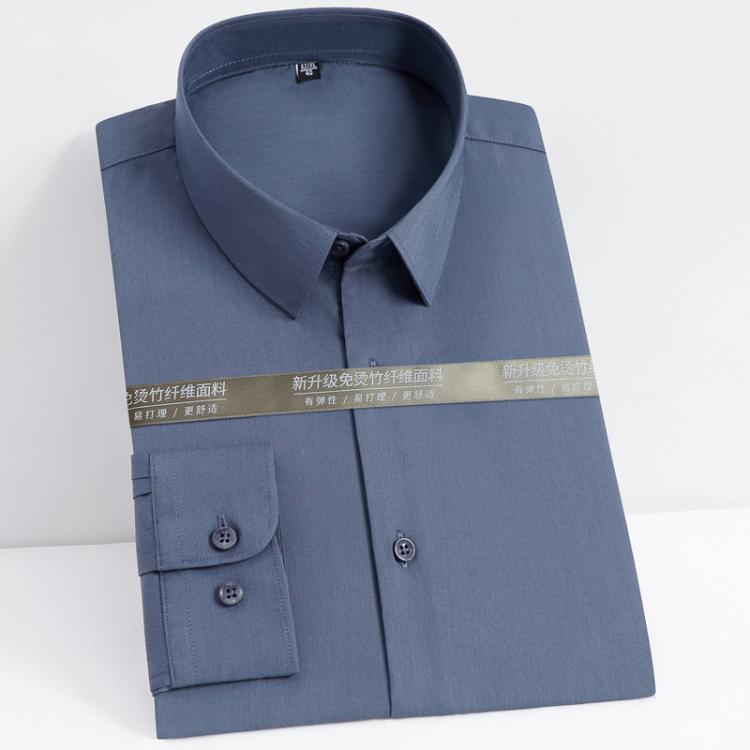 all in one place בגדי גברים Men's Long Sleeve Elastic Bamboo Fiber Wrinkle-Free Dress Shirt Pocketless Standard-fit Business Work Office Easy-Care Shirts