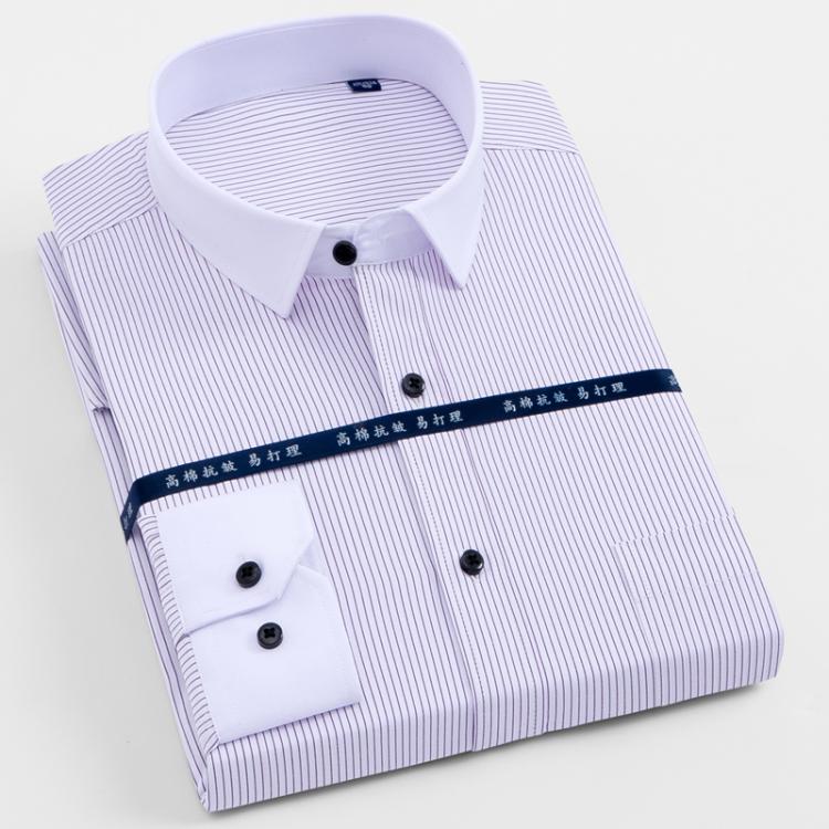 all in one place בגדי גברים Men's Classic Striped/Solid Long Sleeve Basic Dress Shirt with Left Chest Pocket Formal Business Regular-fit Work Office Shir