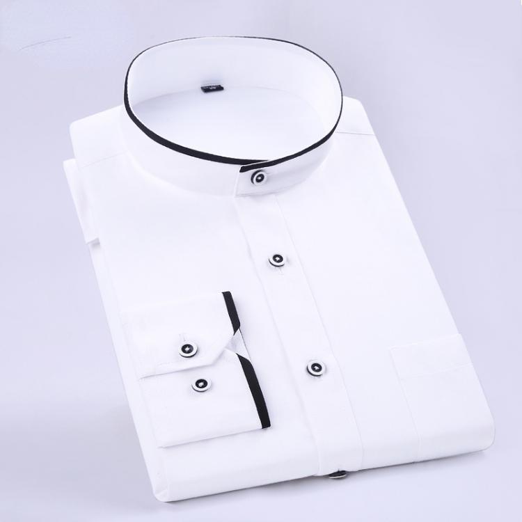 all in one place בגדי גברים Fahsion Stand Collar Shirts Mens Long Sleeve Slim Fit Wedding Shirt Standard-fit Formal Business Dress Shrits Basic Design White