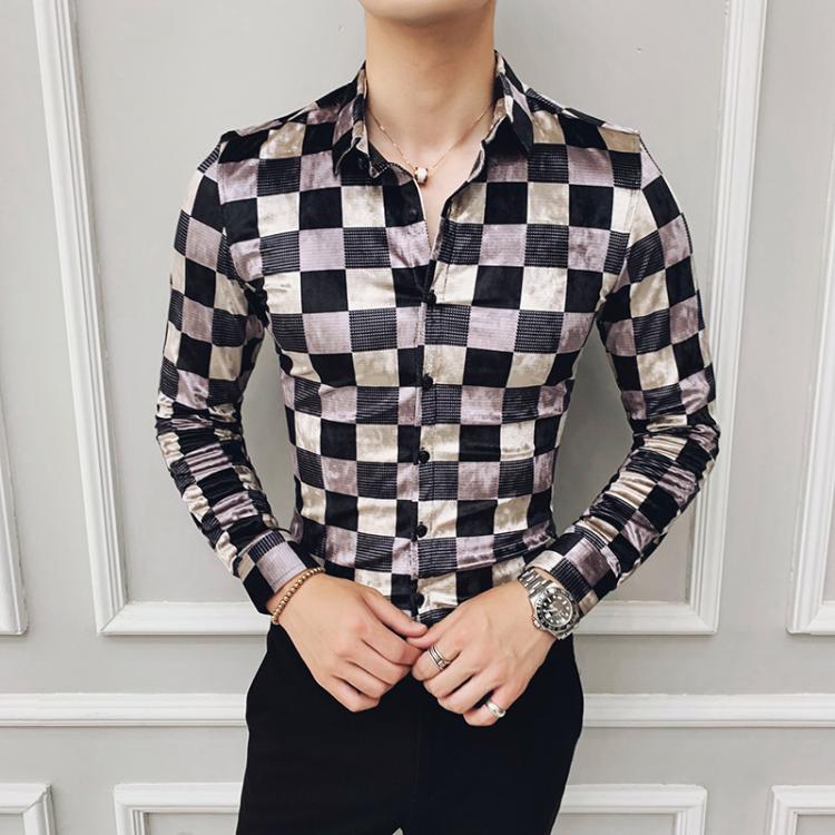 all in one place בגדי גברים 2021 Autumn Winter Classic Plaid Shirts Men High Quality Velvet Long Sleeve Slim Fit Shirt Male Party Social Casual Dress Shirt