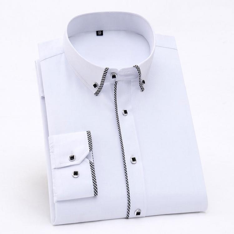 all in one place בגדי גברים Formal Men's Long Sleeve Dress Shirt Button-down Collar Classic Regular Fit Fashion Plaid Edge Solid Color Smart Casual Shirt