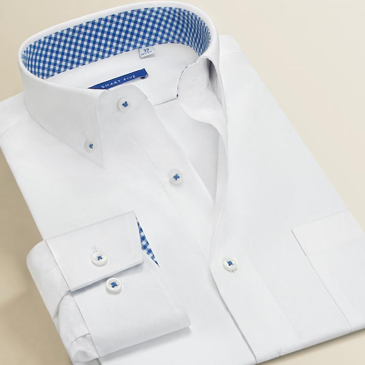 all in one place בגדי גברים Smart Five Men Dress Shirts 100% cotton Long Sleeve Regular Slim Fit Formal Shirts Male 2019 Summer Spring New Big Size 45 46