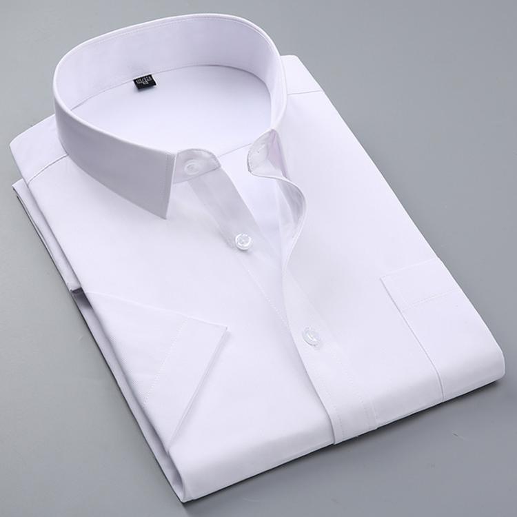 all in one place בגדי גברים Summer Men's Short-sleeve White Basic Dress Shirt with Single Chest Pocket Standard-fit Business Formal Solid/twill/plain Shi
