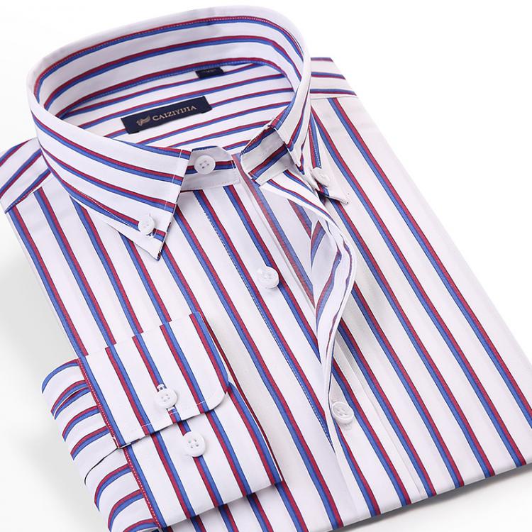 all in one place בגדי גברים Men's Fashion Button-down Contrast Striped Dress Shirts Pocketless Design Long Sleeve Standard-fit Casual Bamboo Fiber Shirt