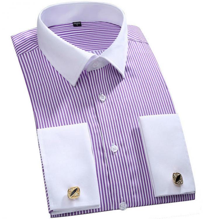 all in one place בגדי גברים Quality & Gentle Formal Mens French Cuff Dress Shirt Men Long Sleeve Solid Striped Style Men's Shirts Cufflink Include Pl