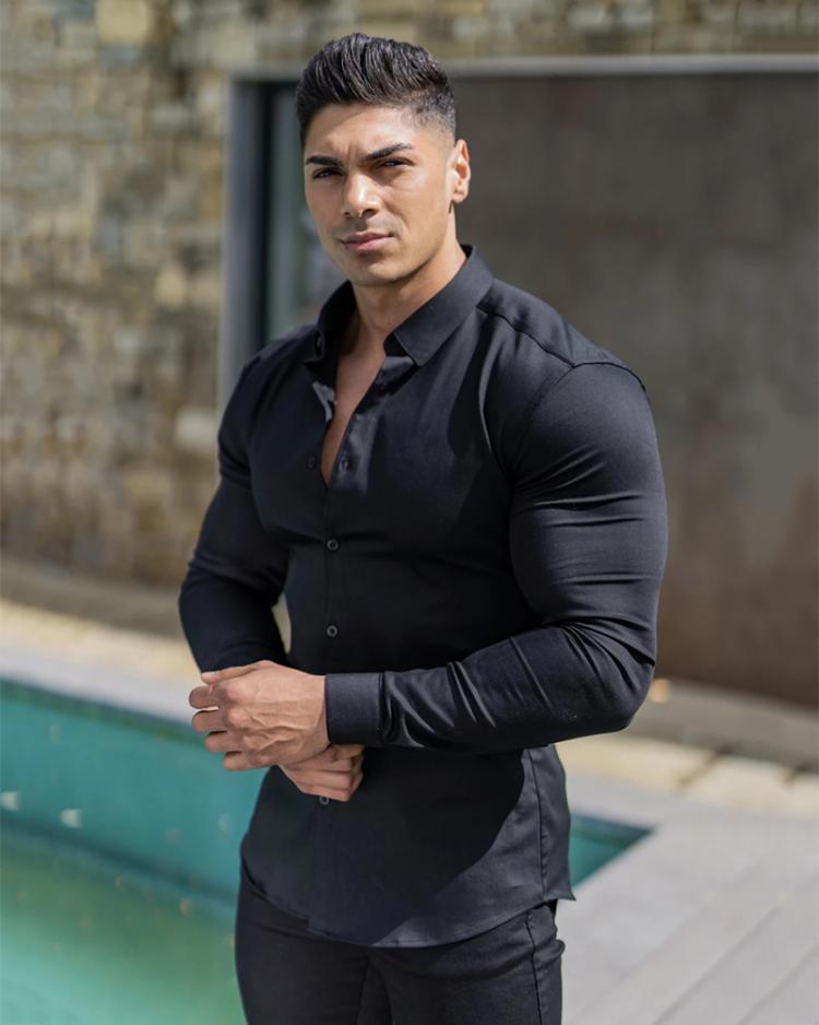 all in one place בגדי גברים Men's Super Slim Fit Long Sleeve Easy Care Shirt Formal Business Office/Working Wear Solid Turn-down Collar Social Dress Shir