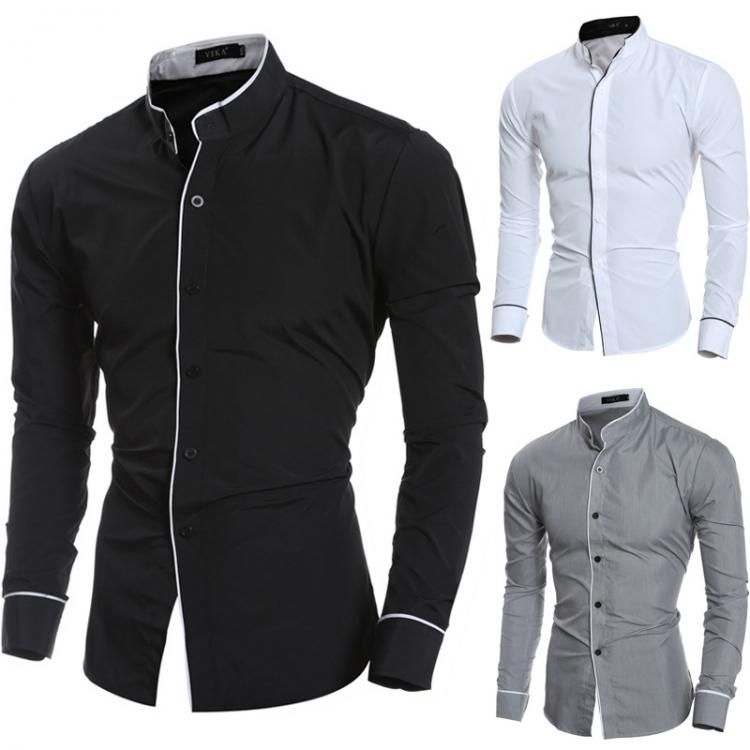 all in one place בגדי גברים Branded Luxury Men's Shirts Clothing Stylish Casual Stand Collar Fashion Long Sleeve Shirt Solid Slim Fit Social Dress Man Sh