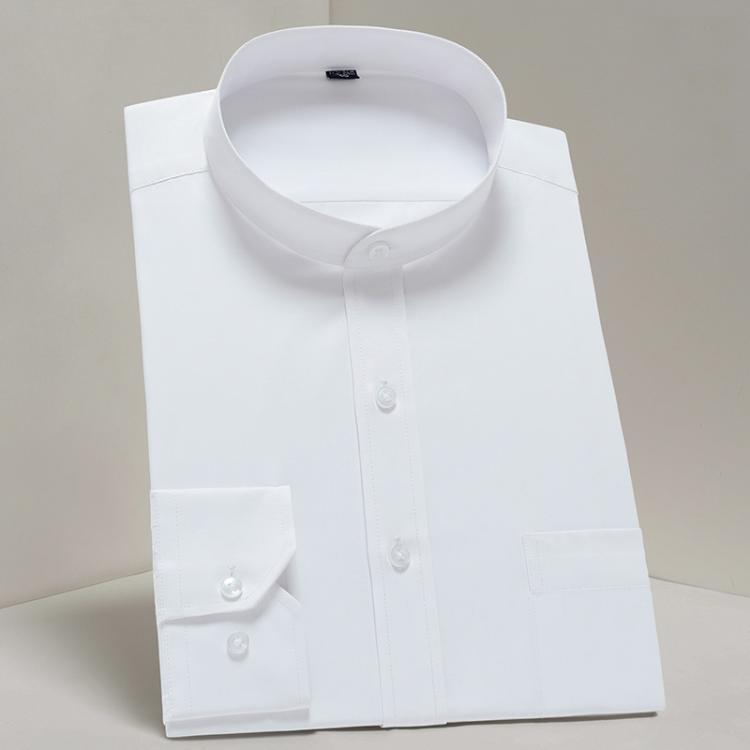 all in one place בגדי גברים Men's Casual Standard-Fit Long-Sleeve Band-Collar Shirt Single Patch Pocket Elegant Fashion White Work Office Basic Dress Shi
