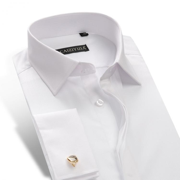 all in one place בגדי גברים Men's French Cuff Solid Twill Dress Shirt Pocketless Hidden Buttons Long-Sleeve Standard-fit Business Party Wedding White Shi