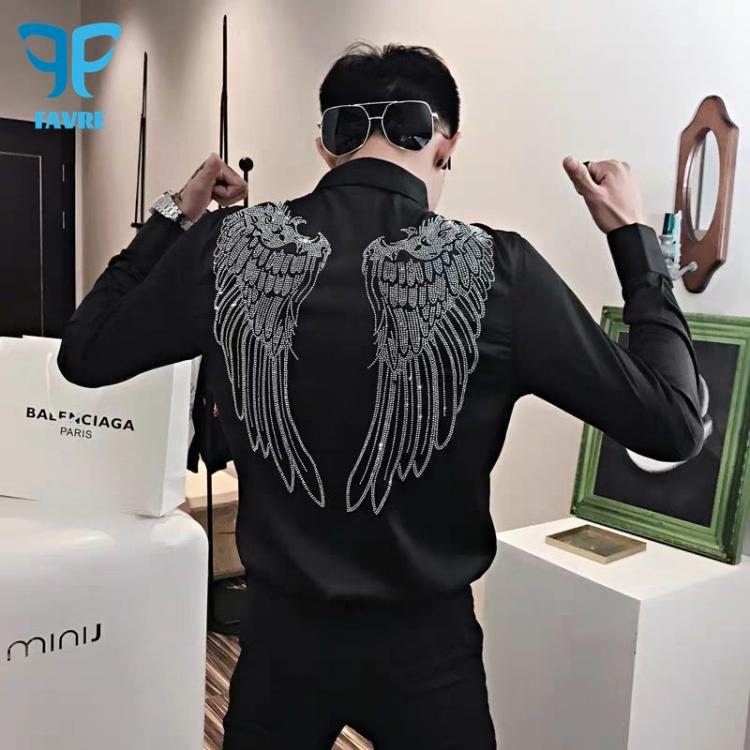 all in one place בגדי גברים FAVRE Men Dress Shirts Long Sleeve Wing Turn-down Collar Shirt Office Social Business Tops Slim Shirt Casual White Men Clothing