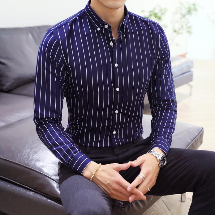 all in one place בגדי גברים Men Long Sleeve Striped Shirts Smart Casual Dress Shirts Good Quality Men Slim Fit Shirts New Spring Male Size 5XL Dress Shirts