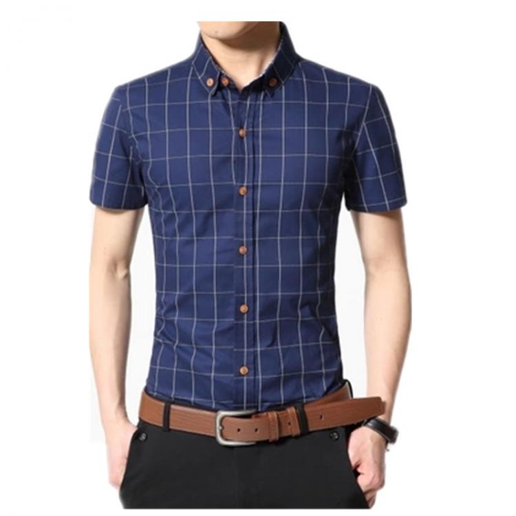 all in one place בגדי גברים Men Shirt Men's Shorts Sleeve Slim Fit Checkered   Dress Shirt 2020 Summer Camisa Social Masculina Chemise Homme